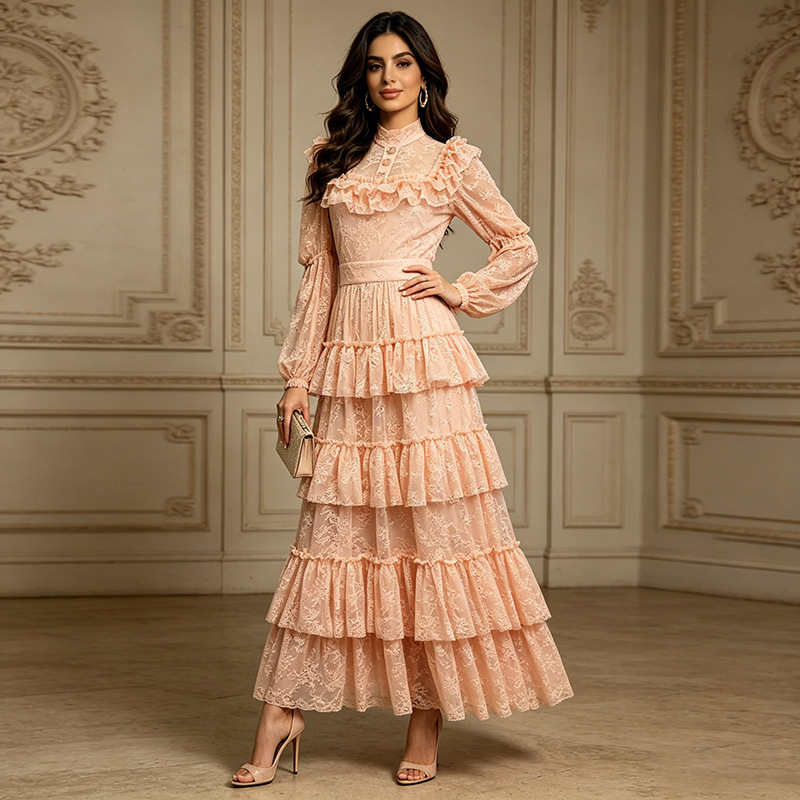 French-Style Elegant Ruffled Lace Long Dress 2026 Autumn New Design Fashionable Dress for Women