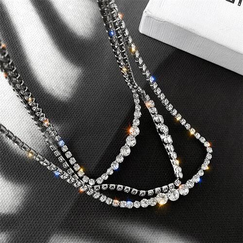 Retro style short diamond necklace for women, simple multi-layer plain clavicle chain, light luxury niche chocker neck necklace
