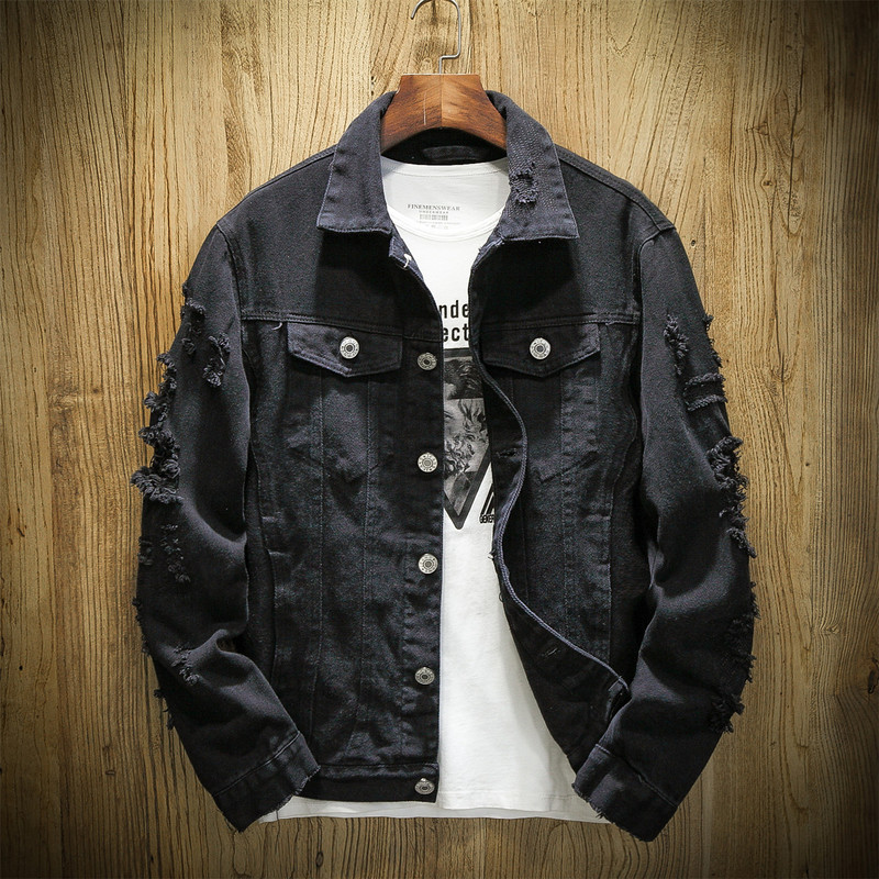 Spring Korean Style Trendy Denim Jacket for Men, Vintage Ripped Jacket, Loose Oversized Coat, Youth Cardigan, Trendy Men's Fashion