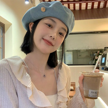 牛仔贝雷帽女夏季薄款韩版百搭显脸小蓓蕾画家帽网红大头围帽子潮