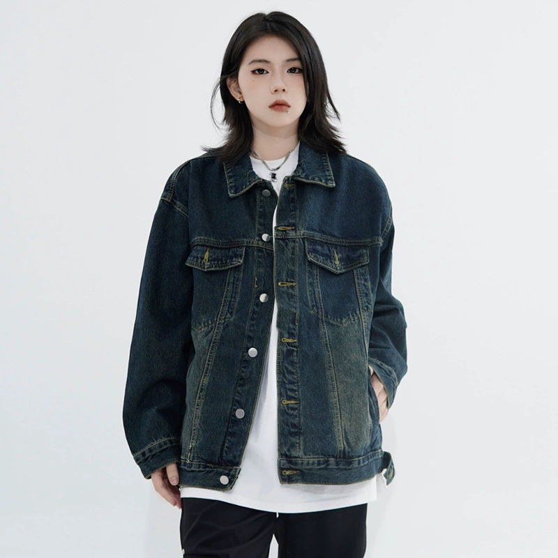 Американское старинное джинсовое пальто в стиле ретро, женское весенне-осеннее Новое кардиган POLO в Корейском стиле, верхняя куртка