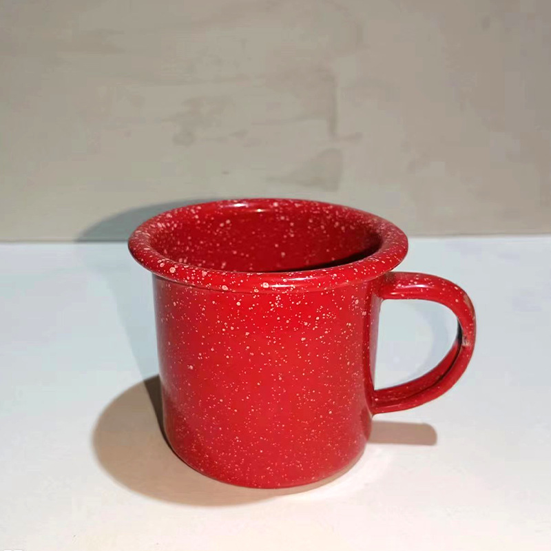 Color engrosado con puntos negros puntos blancos tazas de esmalte tazas logotipo impreso retro al por mayor bordes vintage taza de té