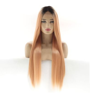 Nuevo color T largo cabello recto pelucas europeas y americanas mujeres frente encaje fibra química pelucas de seda de alta temperatura gancho medio mano LW0006