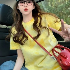 新中国式起爆カラー半袖tシャツ女性ゆるい新夏百合デザイン感正肩潮牌上着