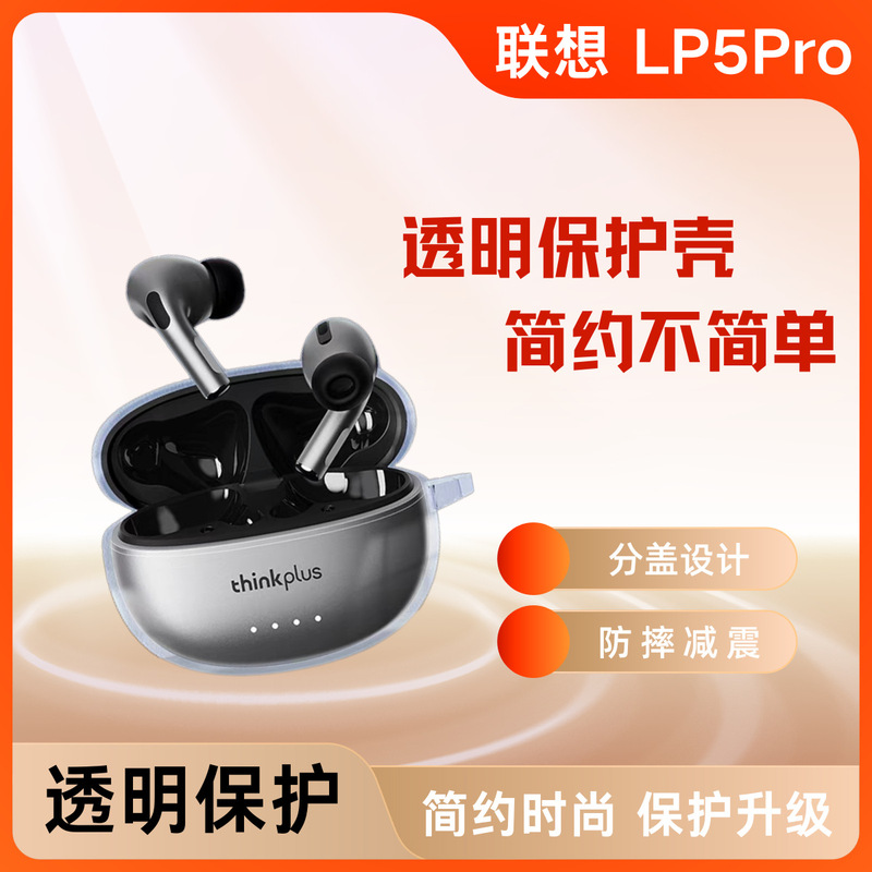 Suitable for Lenovo Lp5Pro Bluetooth Headset Protective Case, Anti-Fall, Dirt-Resistant, Shock-Absorbing Ice Crystal Transparent Headphone Protective Case