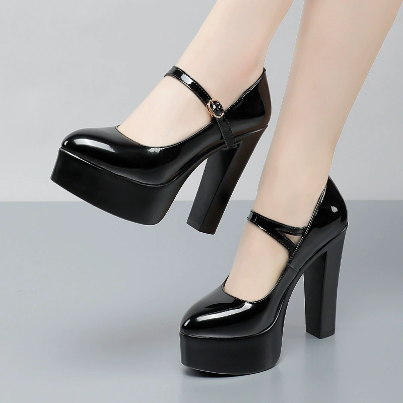 Туфли из лакированной кожи на высоком каблуке Cheongsam Подиум с одной пряжкой для обуви мелкий острый толстый модель размер обуви размер профессиональная обувь