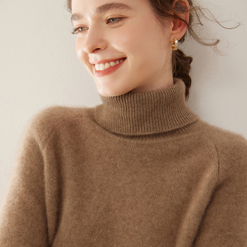 Autumn and Winter New Cashmere Sweater Women's High Lapel Thickeneded Raglan Sweater Pure Color Loose Knitted Bottoming Shirt Top