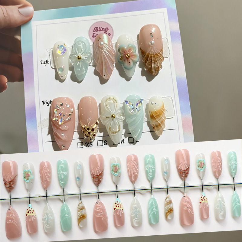High-Quality 3D Floral Island Vacation Style Wearable Nail Tips, Cross-Border Almond-Shaped Dopamine Nail Art Tips High-Quality 3D Floral Island Vacation Style Wearable Nail Tips, Cross-Border Almond-Shaped Dopamine Nail Art Tips