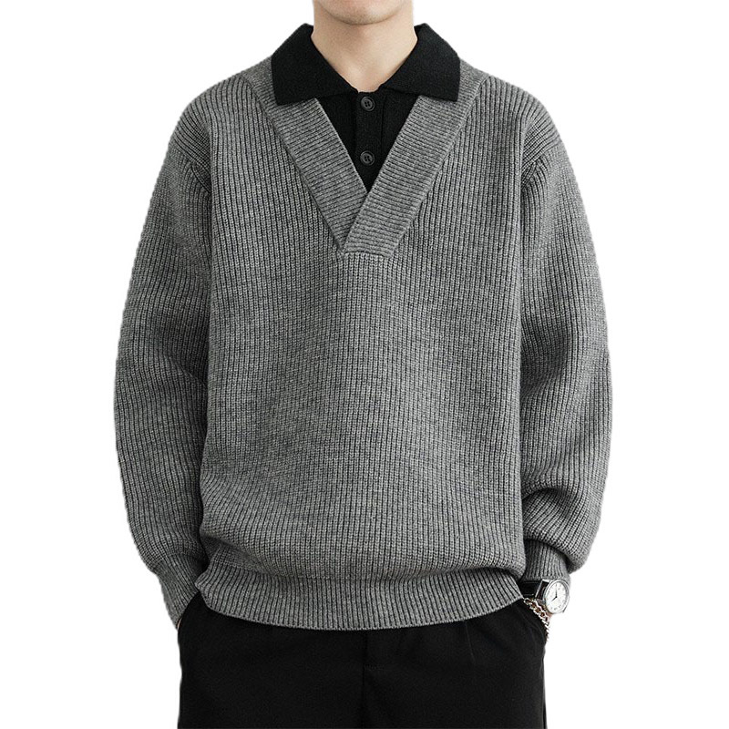 Explosiones transfronterizas de tamaño europeo tamaño grande polo solapa falsa dos piezas camisetas de punto suéter hombre viejo viento otoño invierno fábrica al por mayor