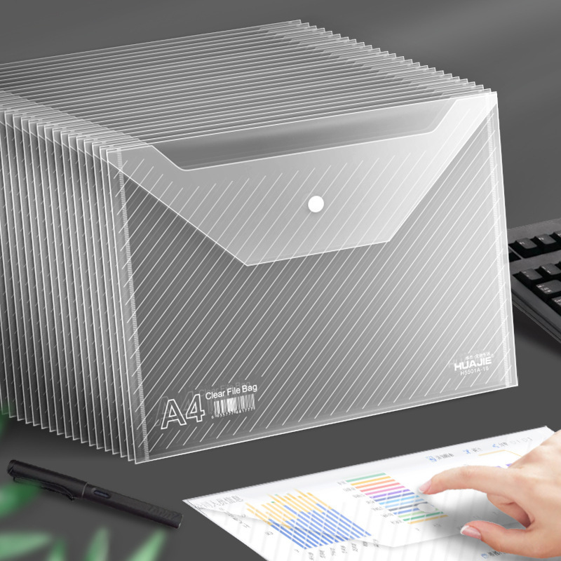 Huajie factory wholesale A4 plastic snap bag PP thick large capacity transparent file bag student examination paper storage bag