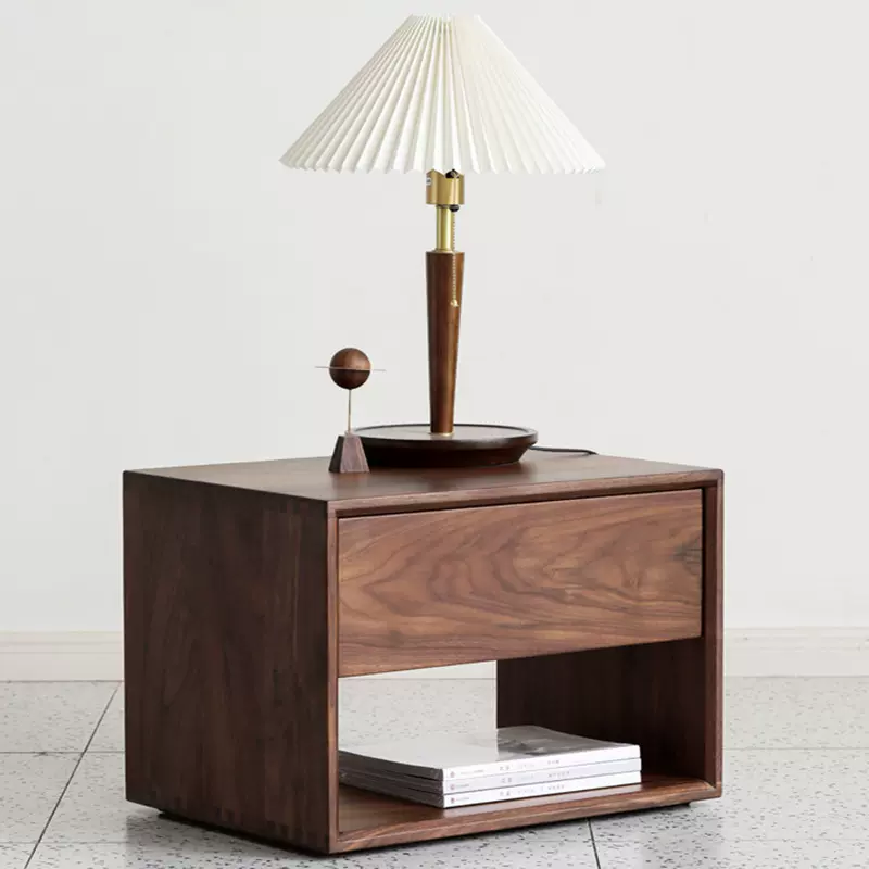 全实木床头柜黑胡桃木床边柜北欧日式收纳柜储物柜抽屉柜卧室家具