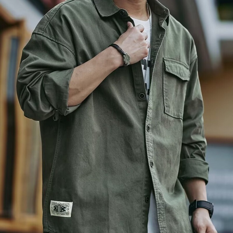 American style workwear shirt men's retro plus size shirt men's plus size loose casual long-sleeved coat men's fashion