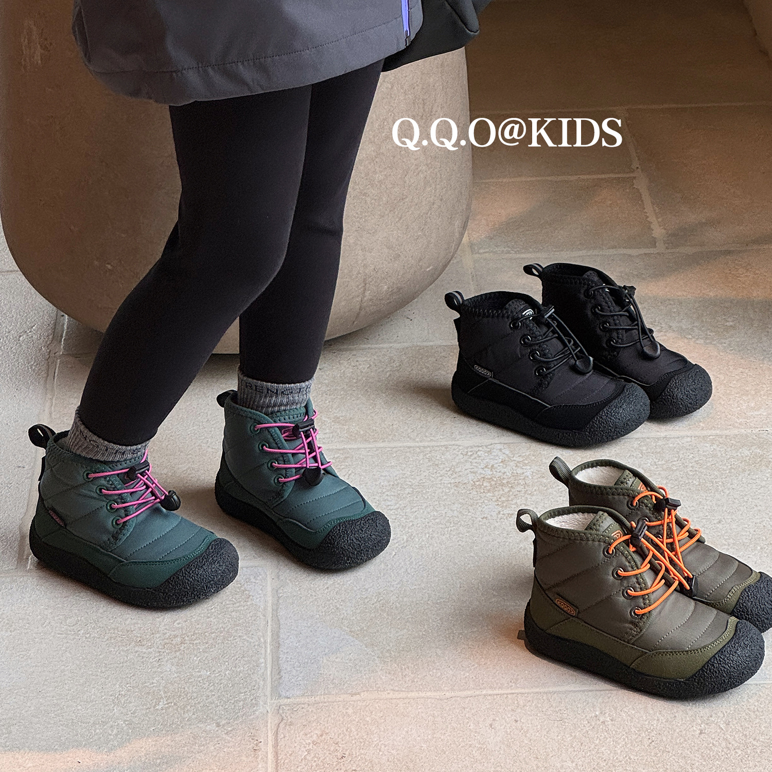 QQO童鞋 2025冬新款儿童防滑防水棉鞋男女童雪地靴户外加绒登山鞋