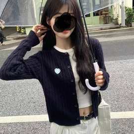 圆领刺绣针织开衫女2025春季新款复古麻花显瘦针织衫上衣外套毛衣
