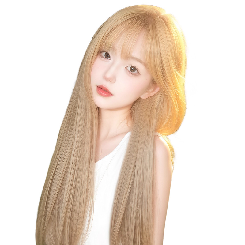 Ολόσωμη περούκα για γυναίκες - Lolita Style Platinum Blonde με φυσικά ίσια μαλλιά και κτυπήματα