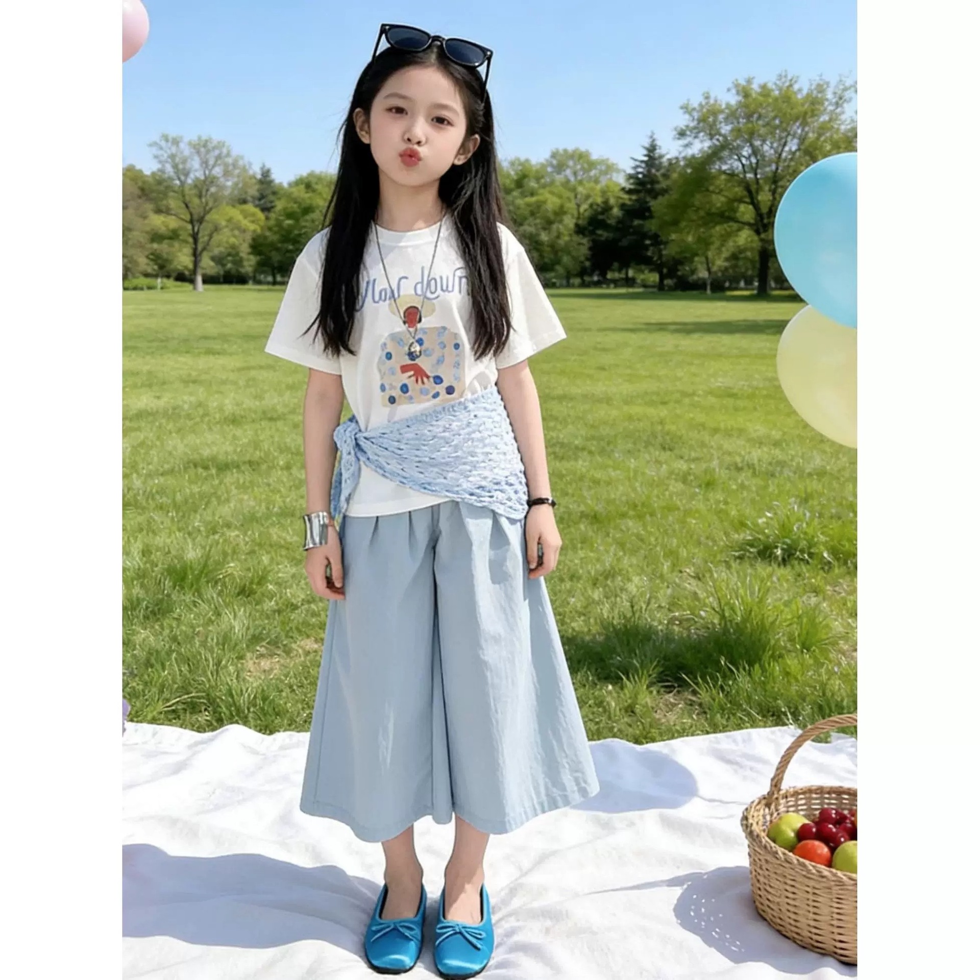 女童超好看夏季套装2026新款女孩大童韩系穿搭儿童短袖夏装阔腿裤