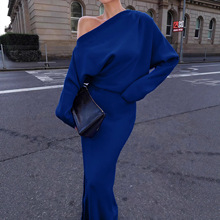 跨境亚马逊独立站外贸女装2025秋冬季新款欧美性感显瘦露肩连衣裙