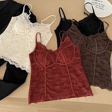 衣架装鱼骨蕾丝美背2536一体固定杯细肩带性感吊带女士背心秋冬