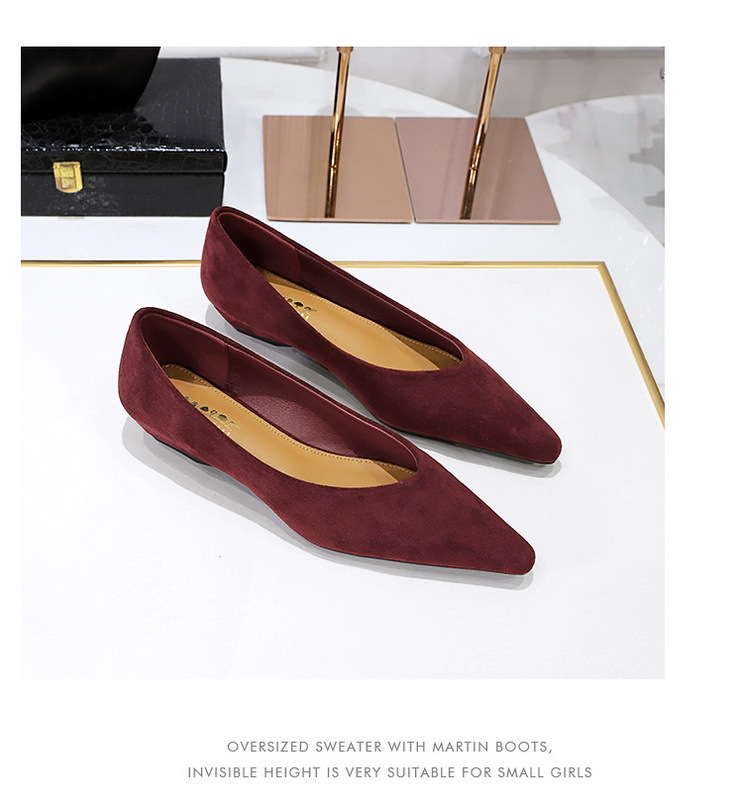 Täglicher einfacher Komfort Wildleder spitzer flacher Mund niedriger Absatz Schrägabsatz Einzelschuhe Damen Einzelschuhe_voghion.com