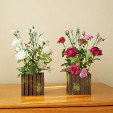 跨境田园风玫瑰仿真花小盆栽酒店装饰盆景套装桌面装饰品摆件