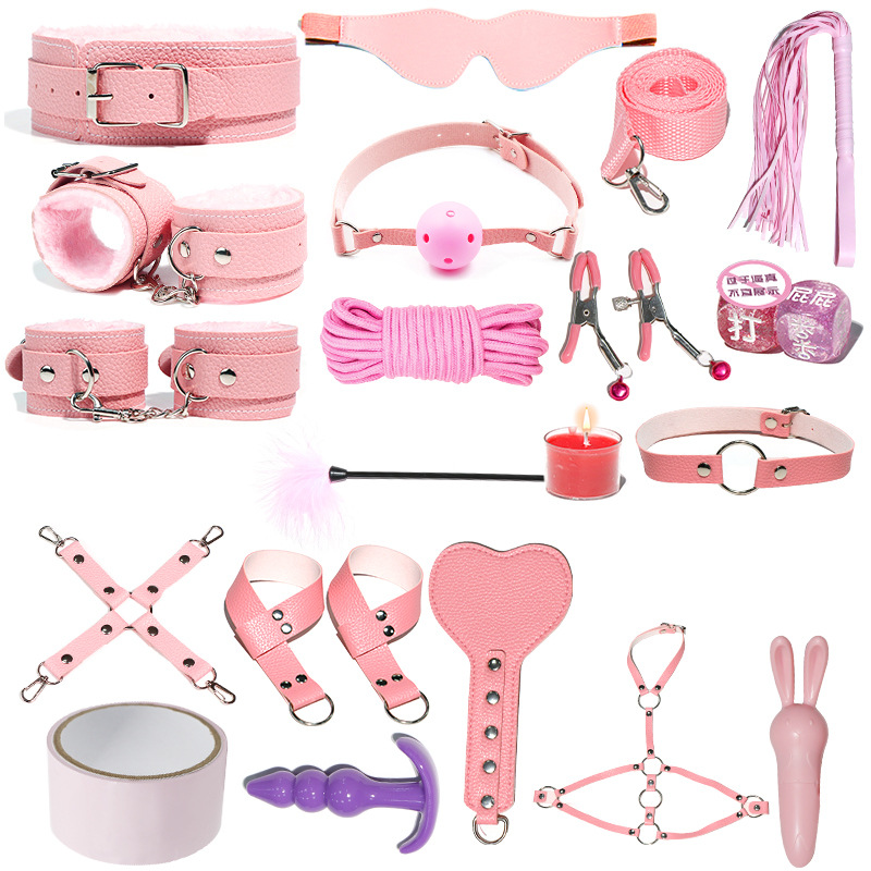Juego de accesorios Jiuai SM incluido con esposas, látigo de cuero, tapón anal, suministros divertidos para habitaciones de parejas adultas, herramientas de juego sexual