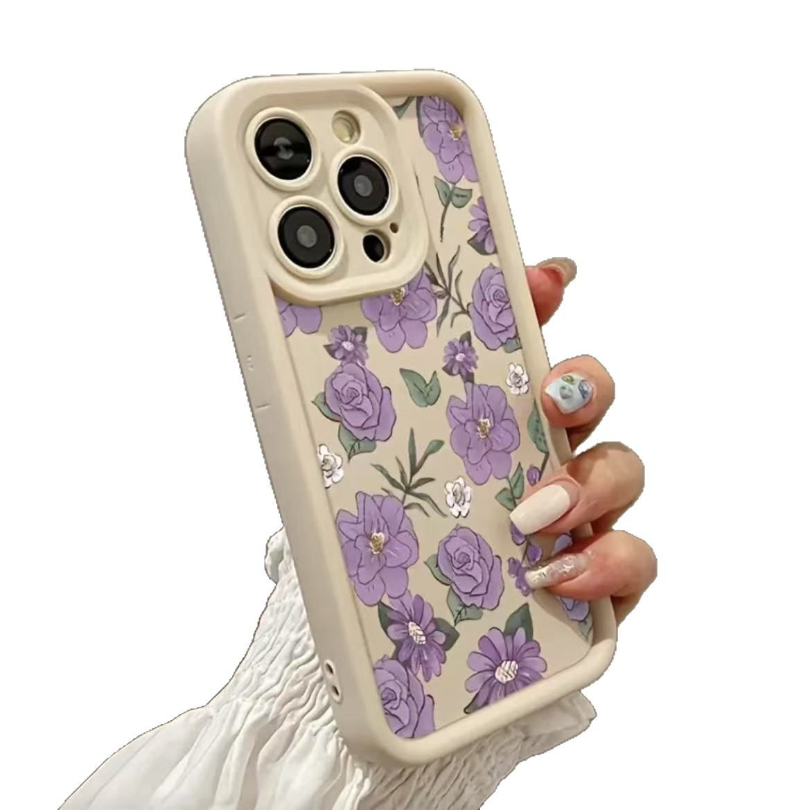 Flor púrpura para iphone16pro funda para teléfono móvil Apple 15 anti-caída 14 Japón y Corea 13promax nuevo 12x11