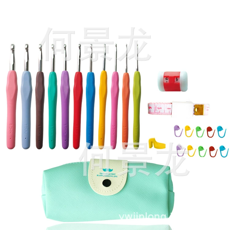 Amazon вязаный крючком костюм с мягкой ручкой вязание крючком TPR мягкая ручка алюминиевый вязаный крючком костюм ручные инструменты для вязания своими руками