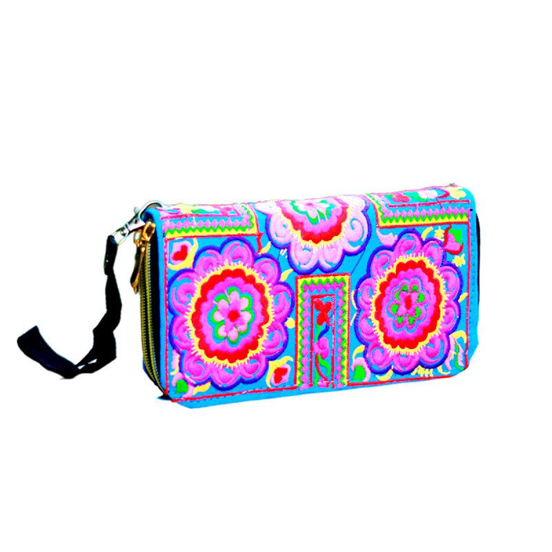 2021 nueva cartera de mujer de lana larga de mujer billetera bordada de mujer estilo étnico de gran capacidad doble tirón embrague