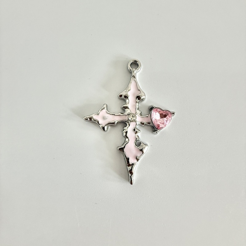 韓国版合金ドリップオイルドットダイヤモンドクロスラブペンダント DIY 手作り人気ジュエリーアクセサリーペンダント|undefined