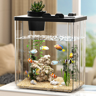 Carefully Selected Desktop Fish Tank, Home Aquarium, Living Room Landscaping Goldfish Tank, Office Desk, Thickened Square Ecological Tank