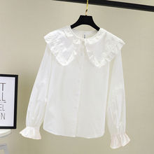 女童春夏衬衫2025新款韩版洋气长袖白衬衫儿童蕾丝娃娃领打底上衣