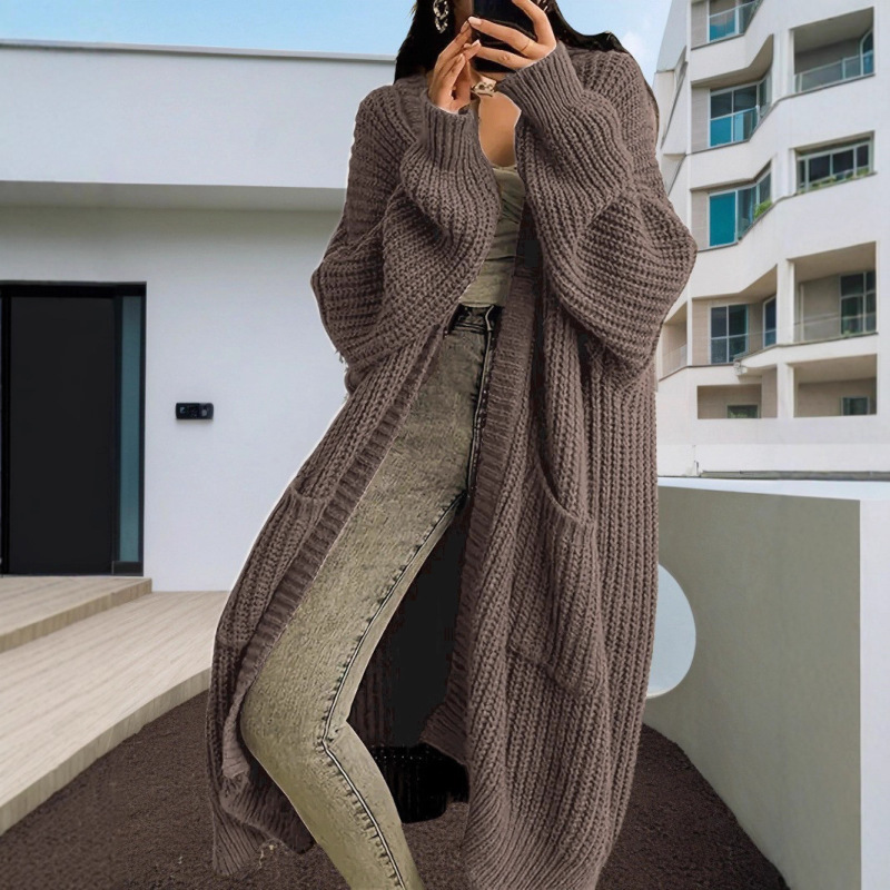 Sweater Coat for Women 2026 Autumn and Winter Lazy Style Mid-Length Over-The-Knee Loose Versatile Base Long-Sleeve Knitted Cardigan Sweater Coat for Women 2026 Autumn and Winter Lazy Style Mid-Length Over-The-Knee Loose Versatile Base Long-Sleeve Knitted Cardigan