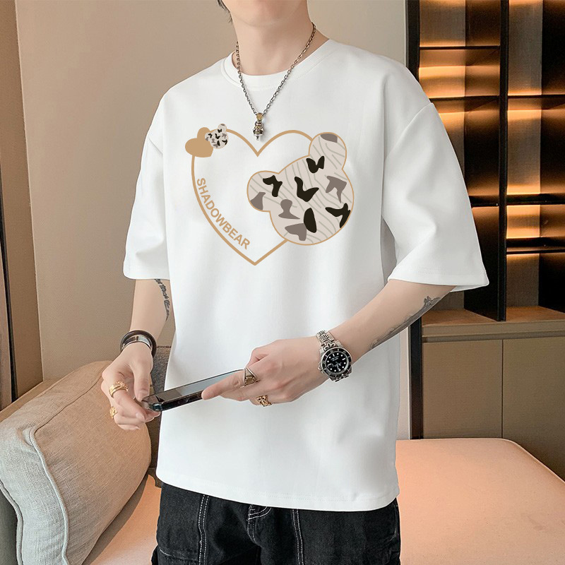 純綿半袖tシャツ男潮牌半袖大サイズ純綿夏白丸首ゆるい男服思いやりin上着|undefined