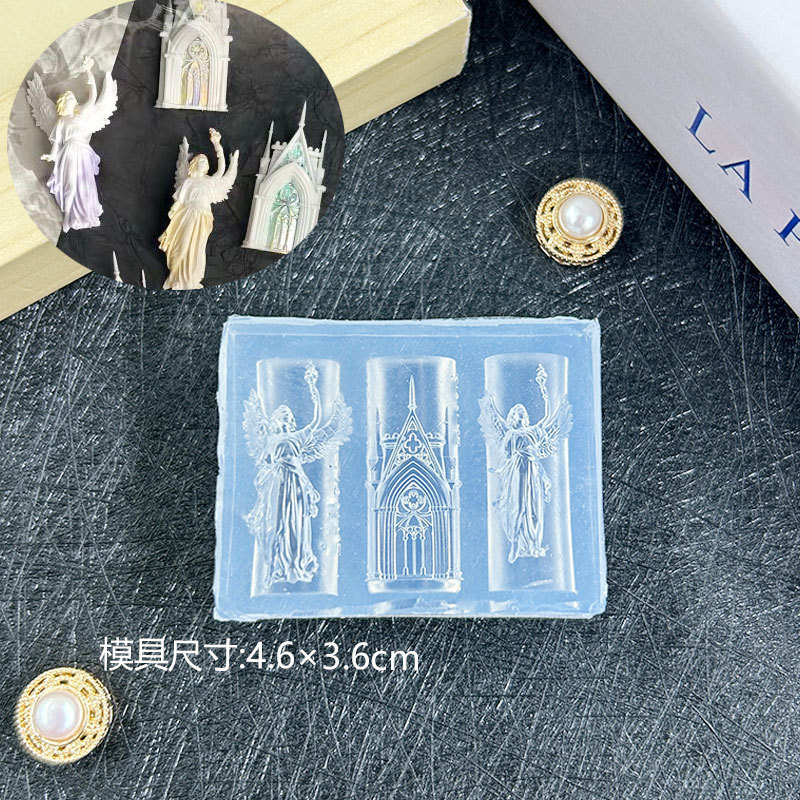爆款美甲模具 欧式城堡教堂天使3d雕花模具DIY雕花胶美甲装饰模|undefined