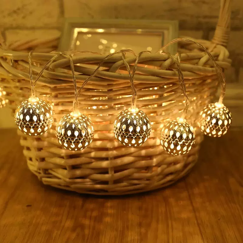 定制拿样镂空摩洛哥球LED灯串圣诞节铁艺圆球浪漫房间装饰小彩灯