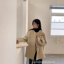 韩系清纯可爱郁金香设计感毛呢外套2025秋冬新款高级双面羊毛大衣
