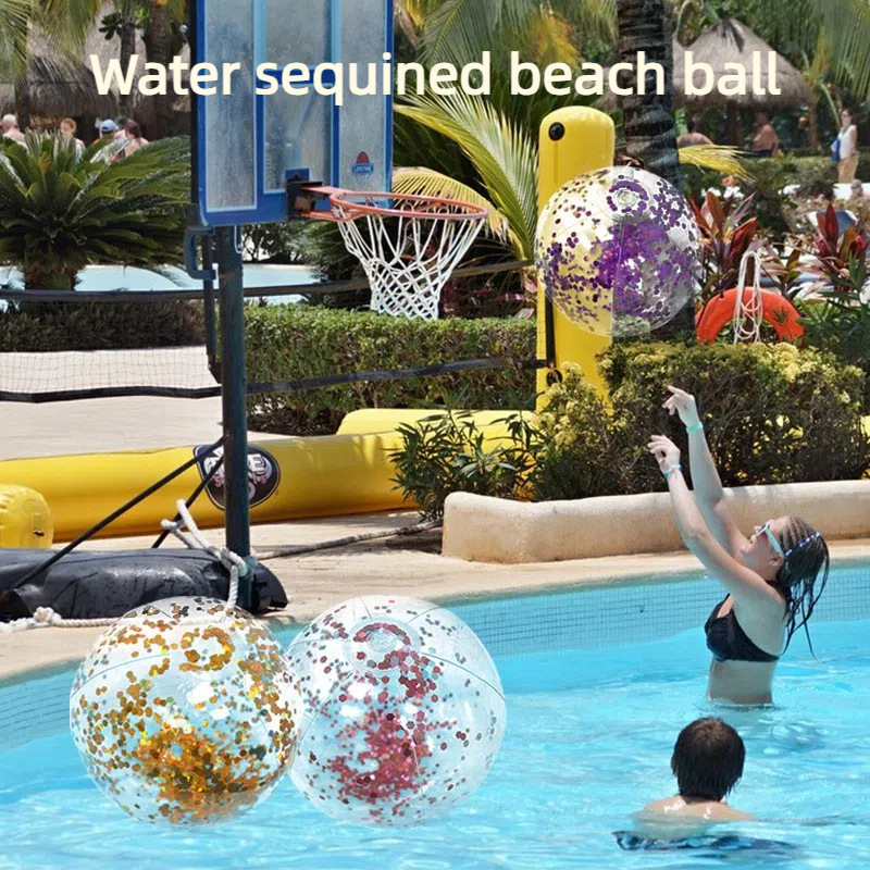 Cross-border wholesale sequins beach ball water outdoor toys ultra transparent flash water inflatable beach toy ball