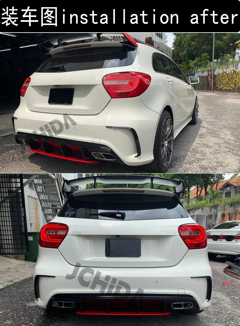 Suitable for Mercedes-Benz A-Class W176 Modified Amg Rear Lip Baffle Tail Throat A45 Four-Out Rear Spoiler Rear Lip