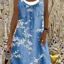 2022欧美跨境亚马逊wish外贸女装宽松时尚数码印花休闲连衣裙9147