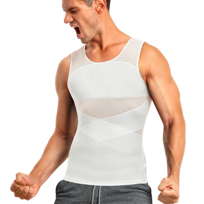 アマゾンの人気商品の男性の美体は身の服のベストを作って腹を収めて胸の下着の通気性のネットのガードルのベストを締めます。|undefined