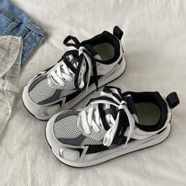 复古撞色网面透气阿甘小白鞋女款夏季丑萌大头运动鞋德训休闲板鞋