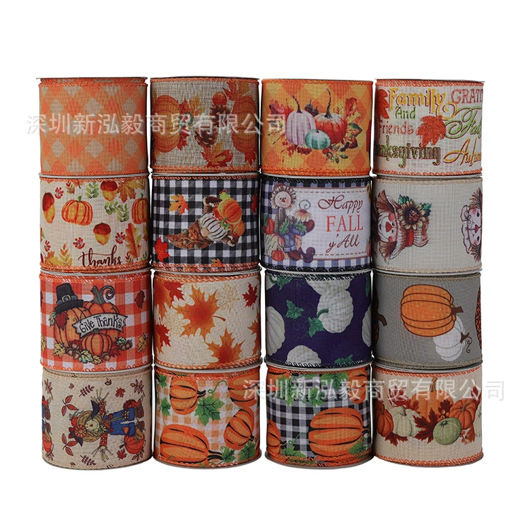 Лента Hongyi Клетчатая лента Лента Дня Благодарения Осенняя тематическая серия урожая Лента Урожай Тыква Украшение Лента