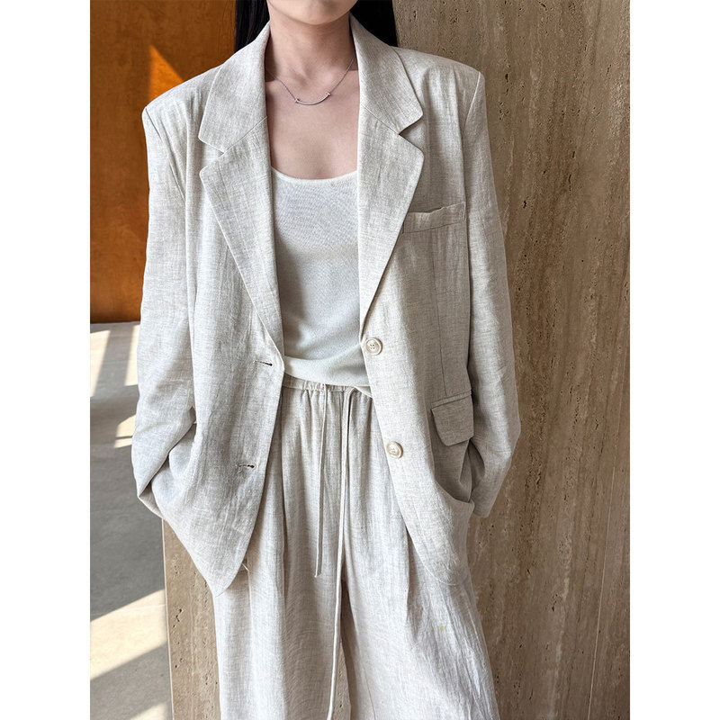 Ns High-End Style Tencel Linen Blazer for Women, Autumn Cotton-Linen Small Suit + Pants Set 3551 Ns High-End Style Tencel Linen Blazer for Women, Autumn Cotton-Linen Small Suit + Pants Set 3551