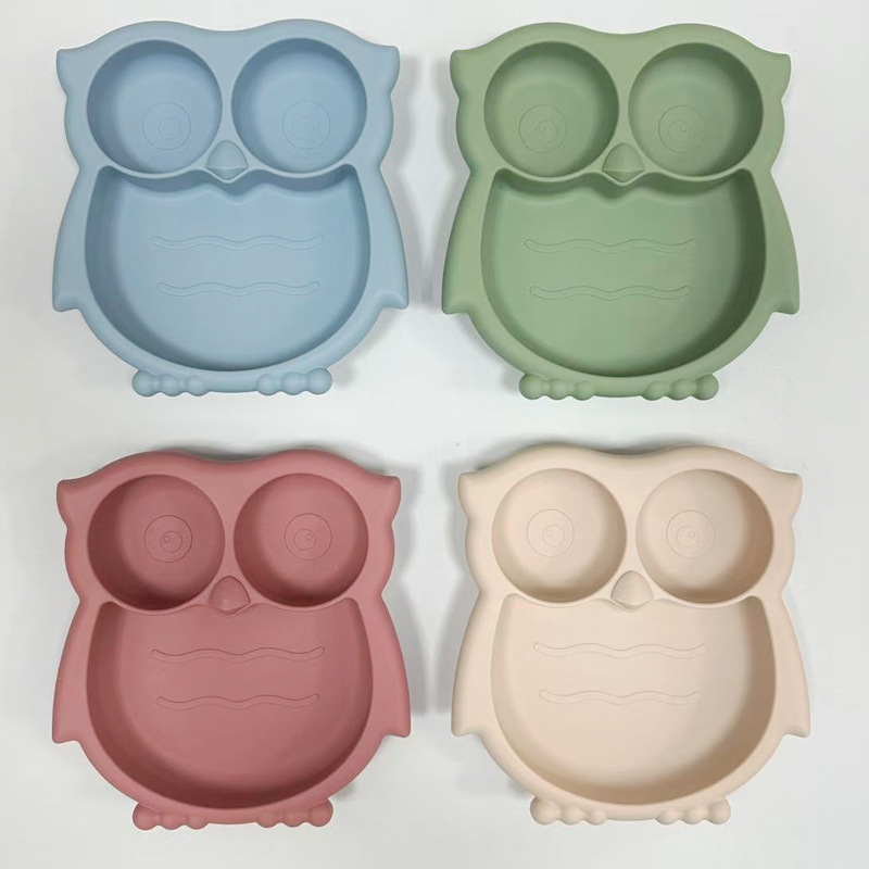 New Baby Silicone Owl Dinner Plate, Children's Integrated Compartmentalized Food Plate, Baby Silicone Tableware Set