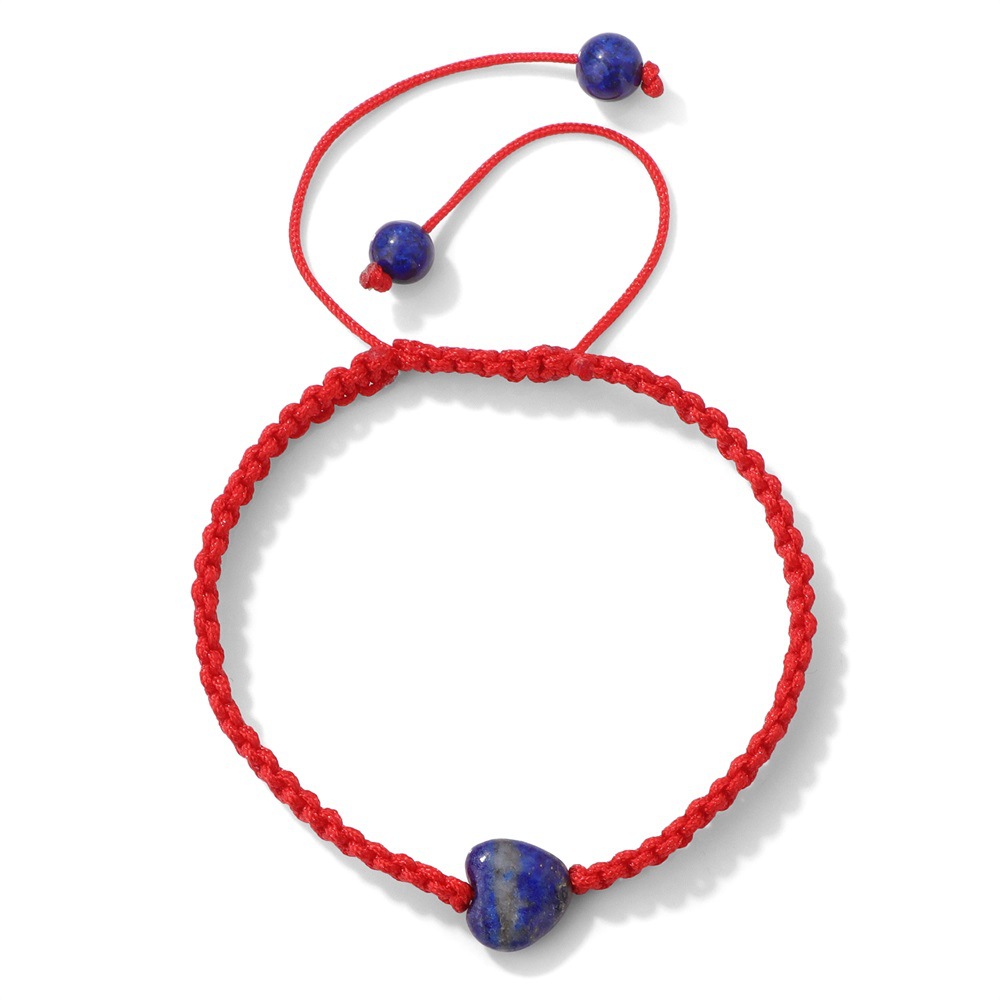 Cross-border New Chinese Style Red Rope Bracelet for Women, Lapis Lazuli Heart-Shaped Natural Stone Couple's Light Luxury Niche Design Bracelet