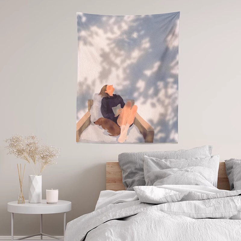 You Changyi Holiday Japanese Style Small Fresh Canvas Dormitory Bedroom Living Room Decoration Background Cloth Hanging Cloth Hanging Painting Tapestry