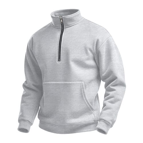 Men's Plaid Autumn Casual Outdoor High Collar Half-Zip Pockets Hooded Long-Sleeve Sweatshirt