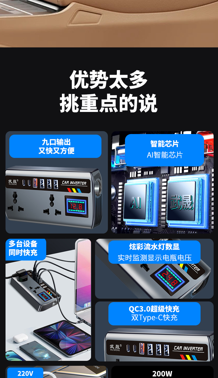 Car Inverter Converter 12V24V to 220V High Power Truck Car Charger Transformer Power Socket