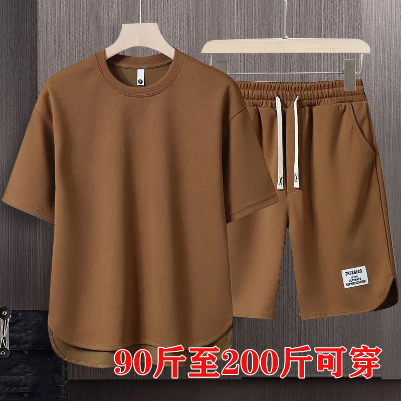 Traje de moda waffle para hombre camiseta de manga corta marca de moda verano nuevo traje de dos piezas de ocio deportivo de moda coreana suelta