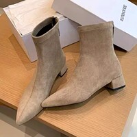 338-6 European and American autumn and winter new pointed short boots, women's elastic slim boots, mid heel suede Korean thick heel small boots